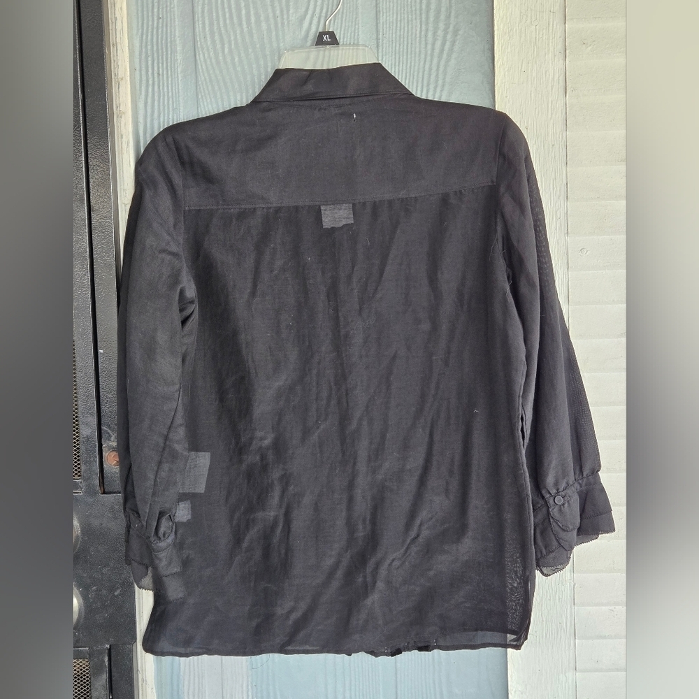 GAP Black Sheer Button-Front Blouse with Velvet Pintuck Detail - Picture 4 of 7